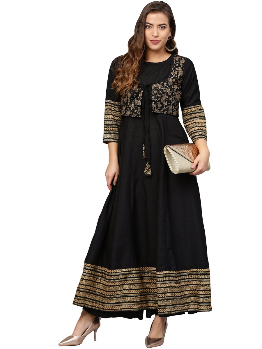 Ahalyaa Black Printed Anarkali Kurta