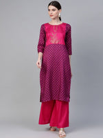 Thumbnail for Ahalyaa Women Magenta & Pink Screen Printed Kurta with Palazzo