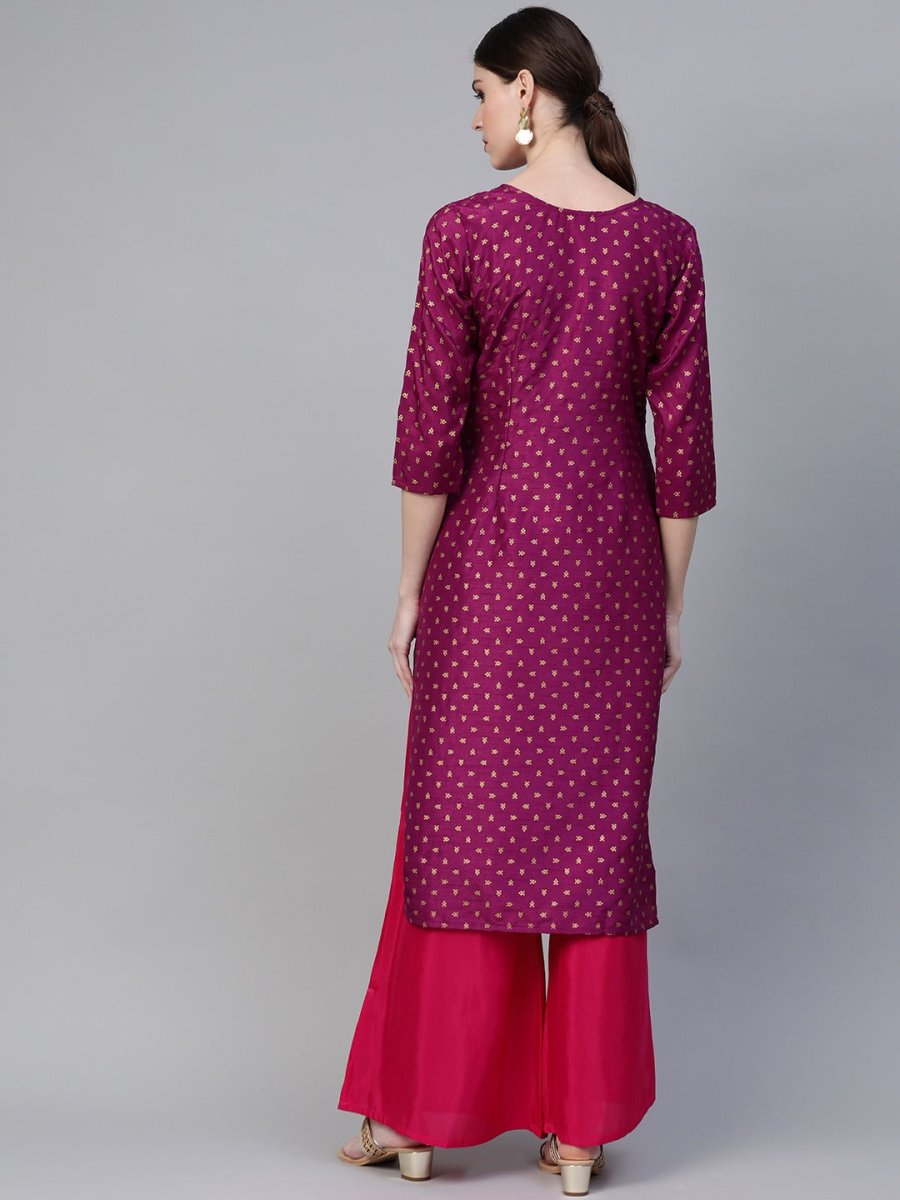 Ahalyaa Women Magenta & Pink Screen Printed Kurta with Palazzo