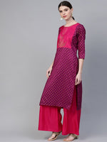 Thumbnail for Ahalyaa Women Magenta & Pink Screen Printed Kurta with Palazzo