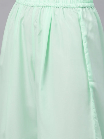 Ahalyaa Women Sea Green & Golden Printed Kurta With Palazzo