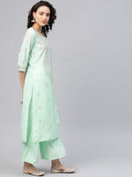 Thumbnail for Ahalyaa Women Sea Green & Golden Printed Kurta With Palazzo