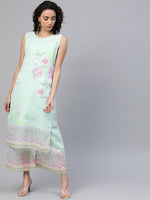 Thumbnail for Ahalyaa Blue & Pink Floral Print Kurta With Palazzo