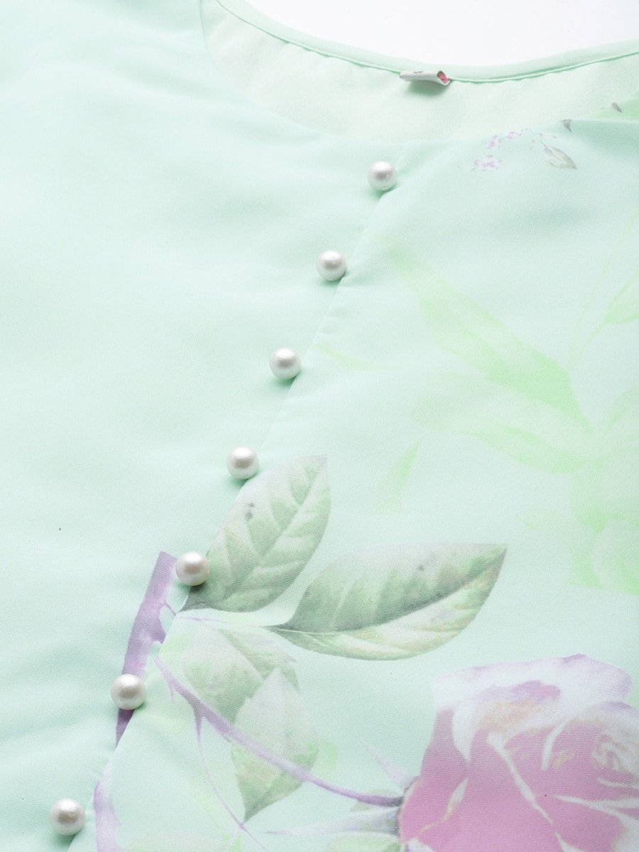 Ahalyaa Blue & Pink Floral Print Kurta With Palazzo