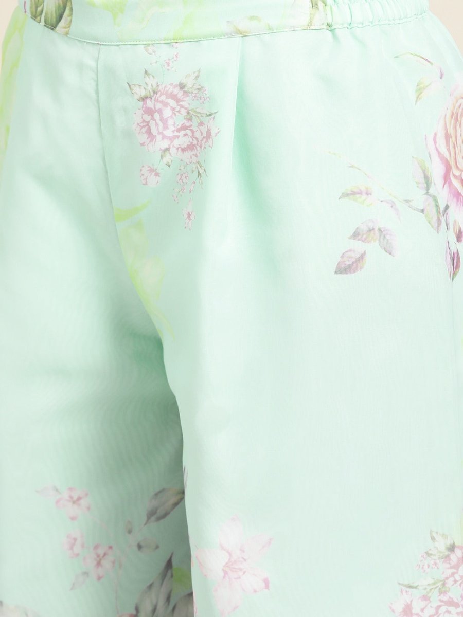 Ahalyaa Blue & Pink Floral Print Kurta With Palazzo