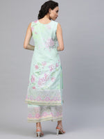 Thumbnail for Ahalyaa Blue & Pink Floral Print Kurta With Palazzo