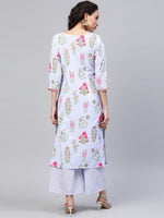 Thumbnail for Ahalyaa Women Blue & Pink Floral Print Kurta With Palazzo