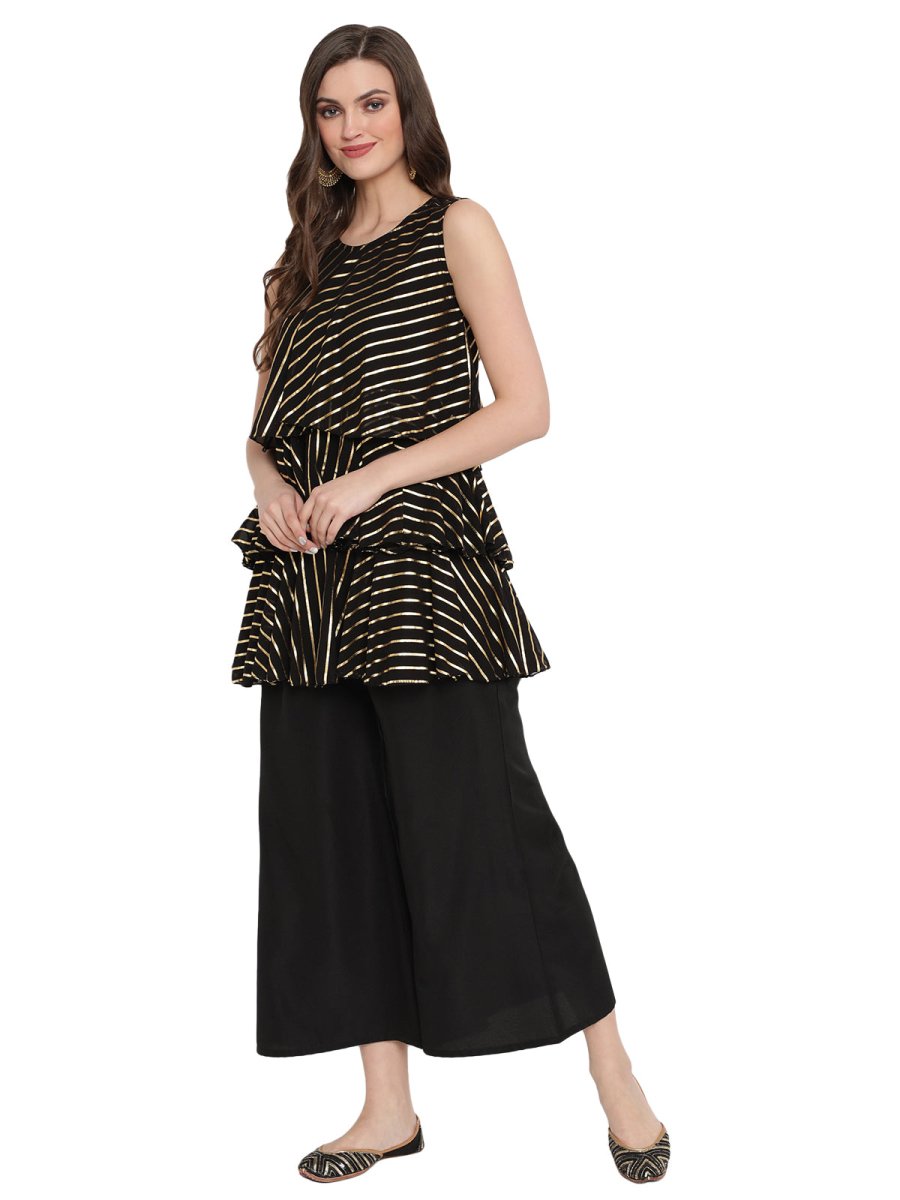 Ahalyaa Crepe Foil Printed Top With Plazzo