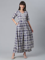 Thumbnail for Ahalyaa Blue & Off-White Pure Cotton Printed Kurta with Palazzo