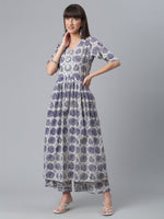 Thumbnail for Ahalyaa Blue & Off-White Pure Cotton Printed Kurta with Palazzo