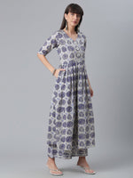 Thumbnail for Ahalyaa Blue & Off-White Pure Cotton Printed Kurta with Palazzo