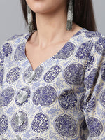 Thumbnail for Ahalyaa Blue & Off-White Pure Cotton Printed Kurta with Palazzo