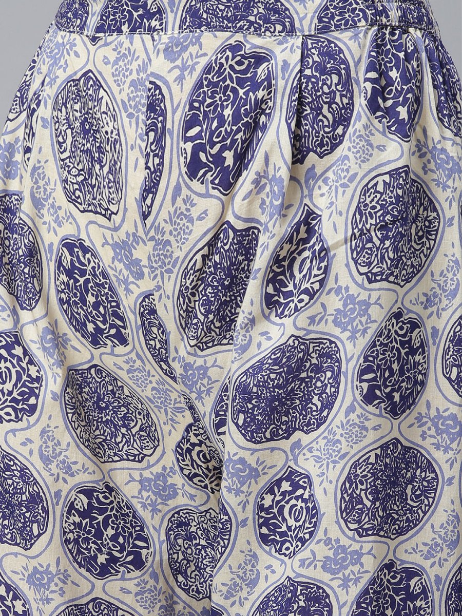 Ahalyaa Blue & Off-White Pure Cotton Printed Kurta with Palazzo