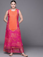 Thumbnail for Ahalyaa Women Pink Floral Printed Gotta Patti Kurta with Palazzos - Distacart