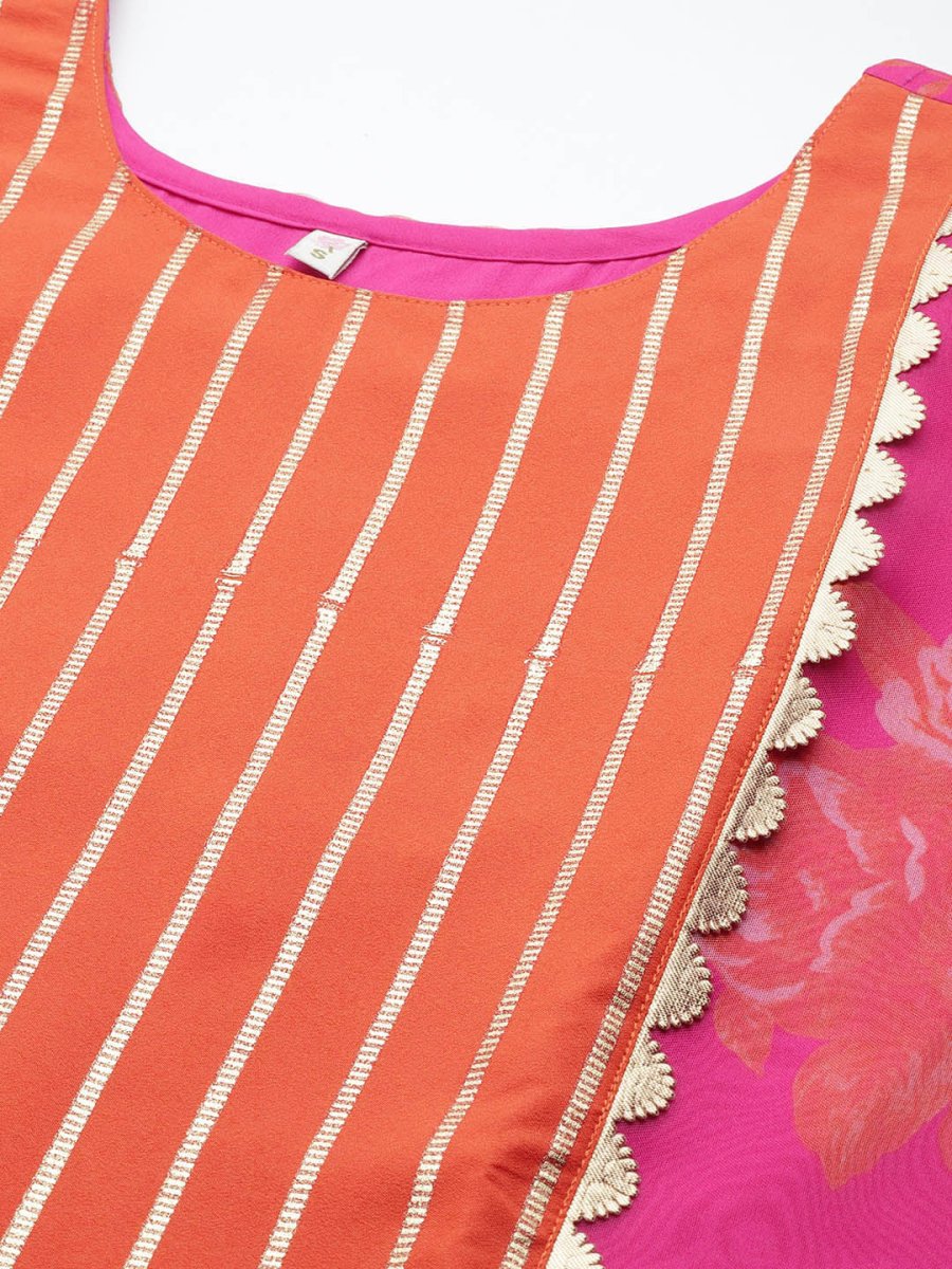 Ahalyaa Women Pink Floral Printed Gotta Patti Kurta with Palazzos - Distacart