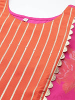 Thumbnail for Ahalyaa Women Pink Floral Printed Gotta Patti Kurta with Palazzos - Distacart