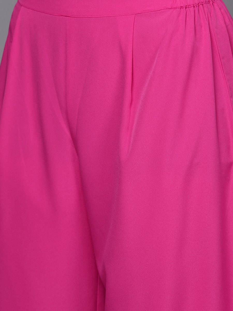 Ahalyaa Women Pink Floral Printed Gotta Patti Kurta with Palazzos - Distacart