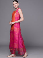 Thumbnail for Ahalyaa Women Pink Floral Printed Gotta Patti Kurta with Palazzos - Distacart
