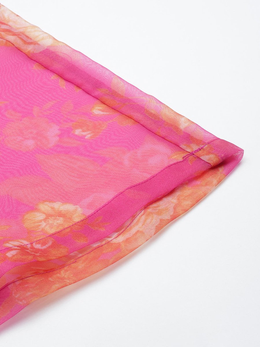 Ahalyaa Women Pink Floral Printed Gotta Patti Kurta with Palazzos - Distacart