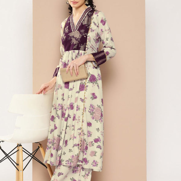 Ahalyaa Women Floral Printed Pleated Gotta Patti Kurta with Palazzos - Distacart
