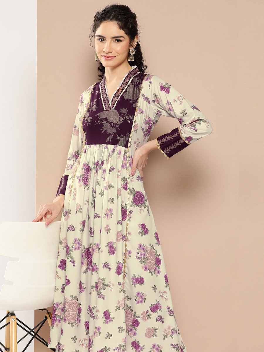 Ahalyaa Women Floral Printed Pleated Gotta Patti Kurta with Palazzos - Distacart