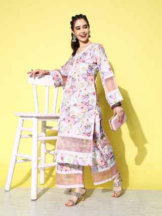 Ahalyaa Women Floral Printed Kurta with Palazzos - Distacart