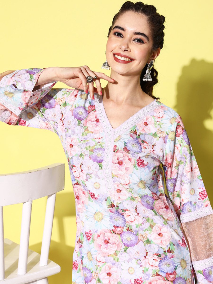 Ahalyaa Women Floral Printed Kurta with Palazzos - Distacart