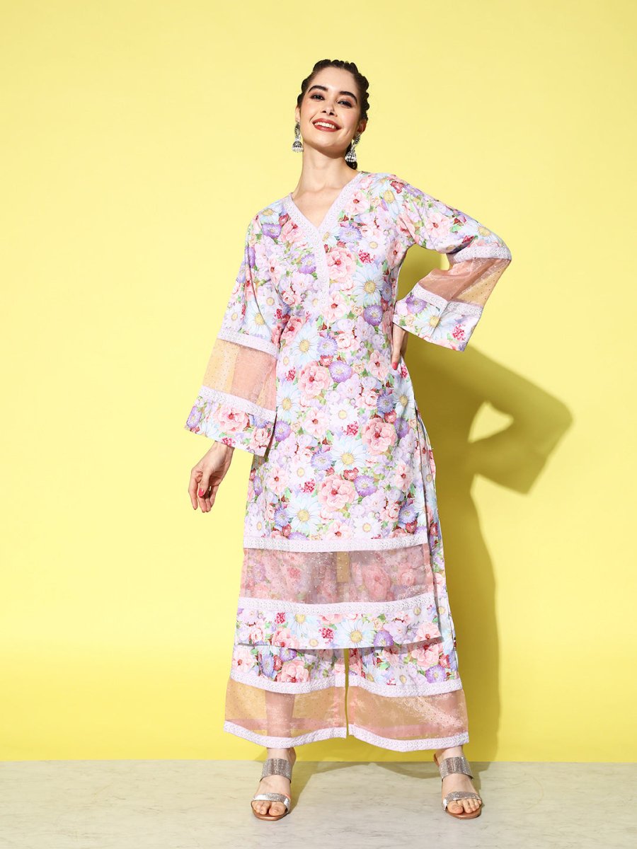 Ahalyaa Women Floral Printed Kurta with Palazzos - Distacart