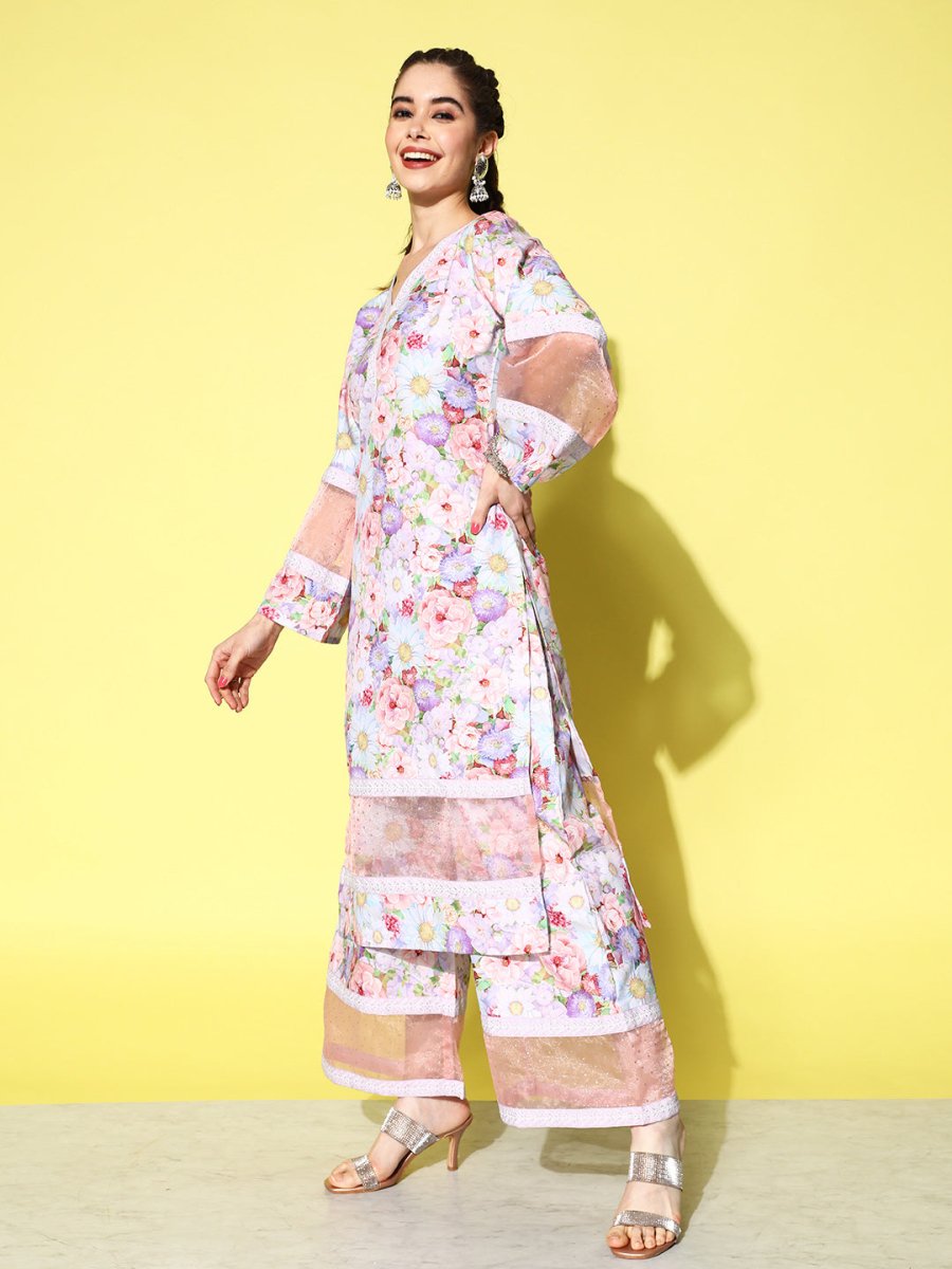 Ahalyaa Women Floral Printed Kurta with Palazzos - Distacart