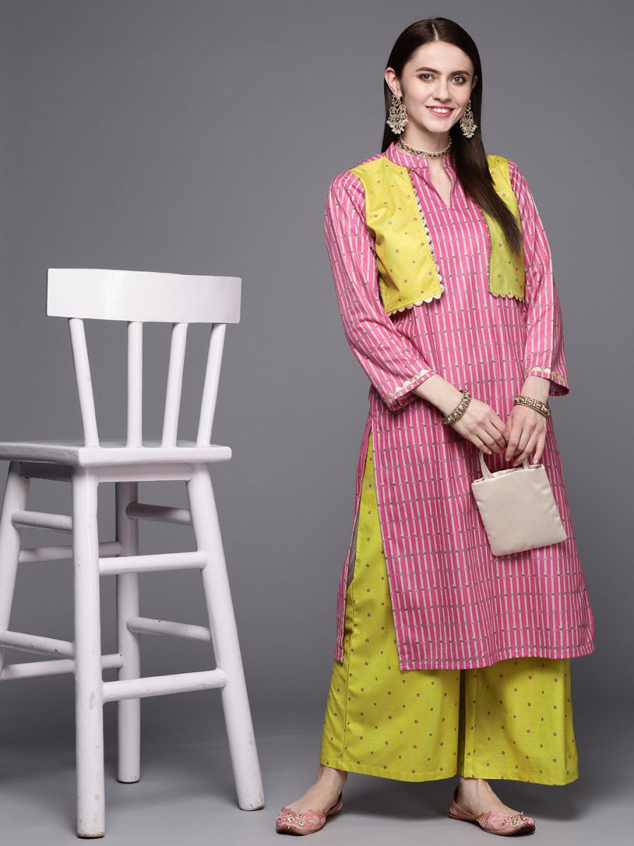 Ahalyaa Women Pink Velvet Kurta with Palazzo - Distacart