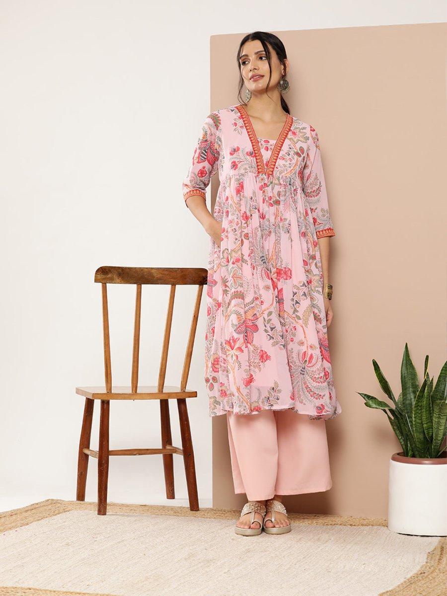 Ahalyaa Women Floral Printed Pleated Kurta With Palazzos - Distacart
