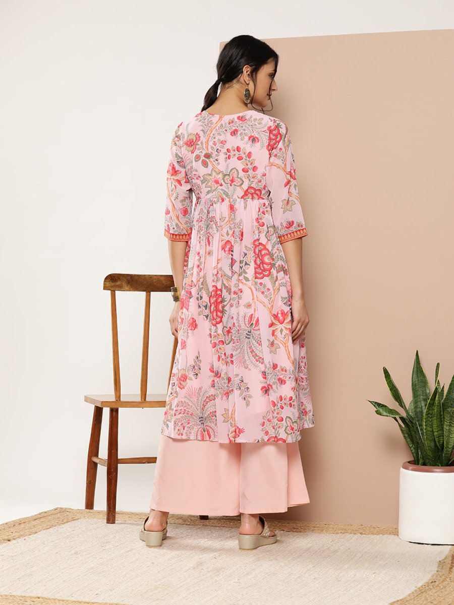 Ahalyaa Women Floral Printed Pleated Kurta With Palazzos - Distacart