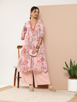 Thumbnail for Ahalyaa Women Floral Printed Pleated Kurta With Palazzos - Distacart