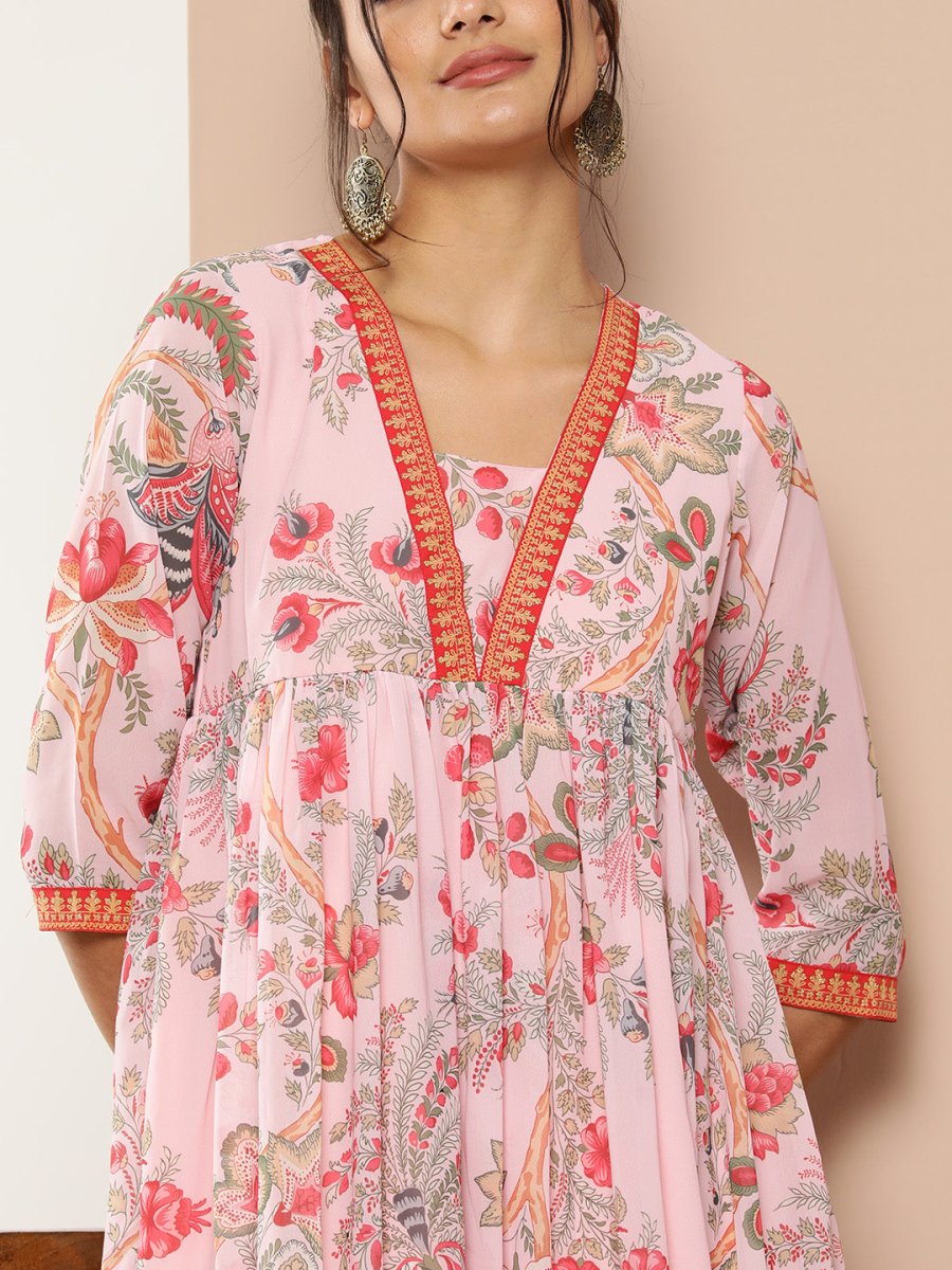 Ahalyaa Women Floral Printed Pleated Kurta With Palazzos - Distacart