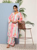 Thumbnail for Ahalyaa Women Pink Floral Printed Pleated Gotta Patti Kurta with Palazzos - Distacart