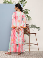 Thumbnail for Ahalyaa Women Pink Floral Printed Pleated Gotta Patti Kurta with Palazzos - Distacart