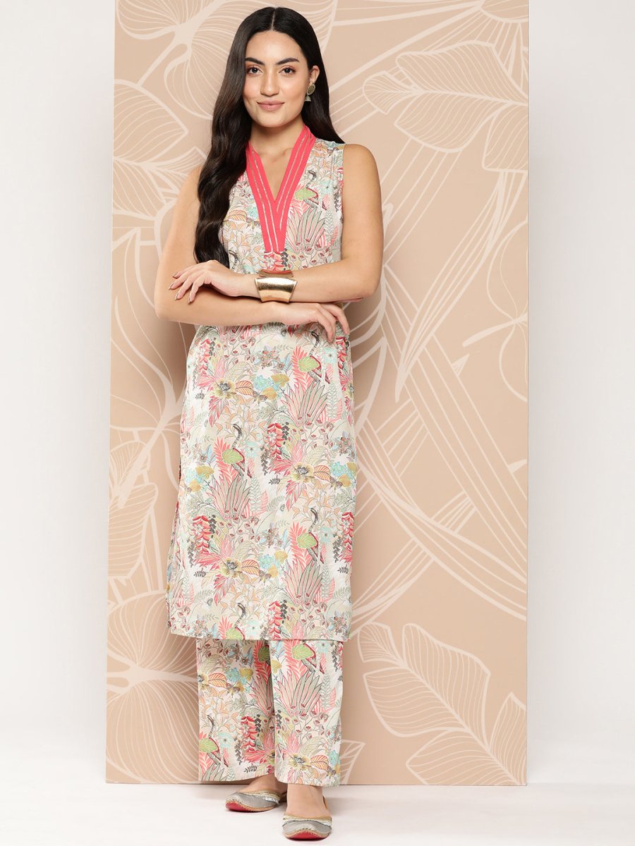 Ahalyaa Floral Printed Regular Gotta Patti Kurta with Palazzos - Distacart