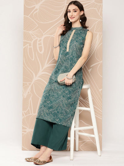 Ahalyaa Floral Printed Regular Kurta with Palazzos - Distacart