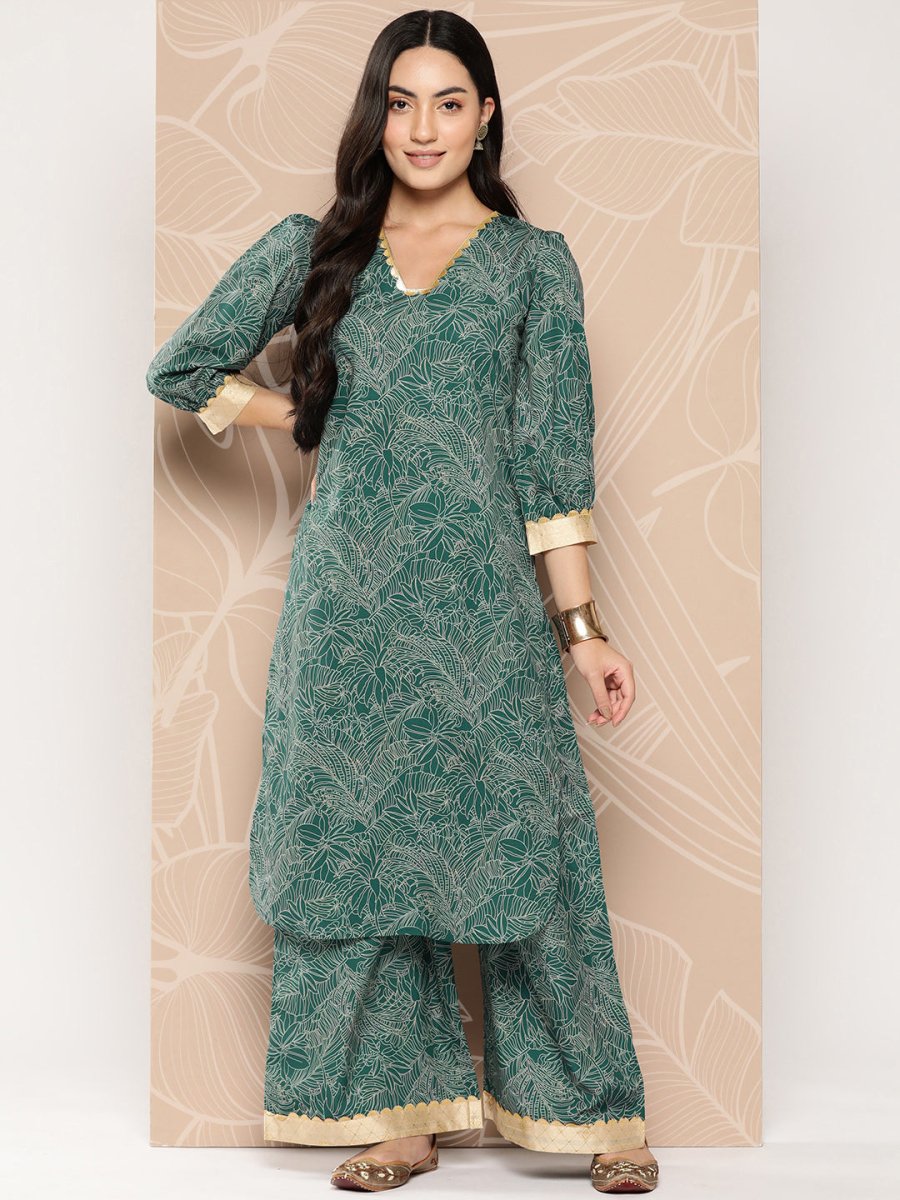 Ahalyaa Floral Printed Regular Gotta Patti Kurta with Palazzos - Distacart