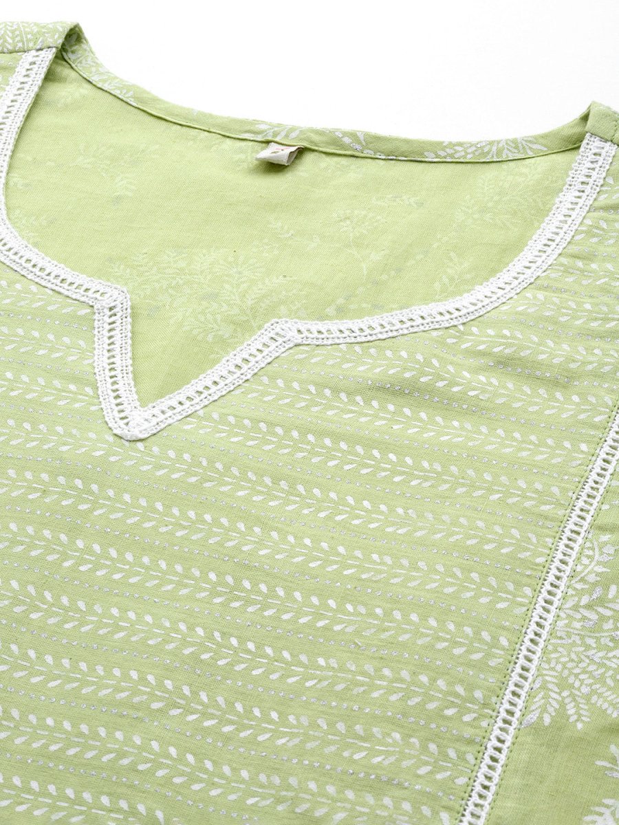 Ahalyaa Floral Printed Panelled Sweetheart Neck Pure Cotton Kurta With Palazzos - Distacart