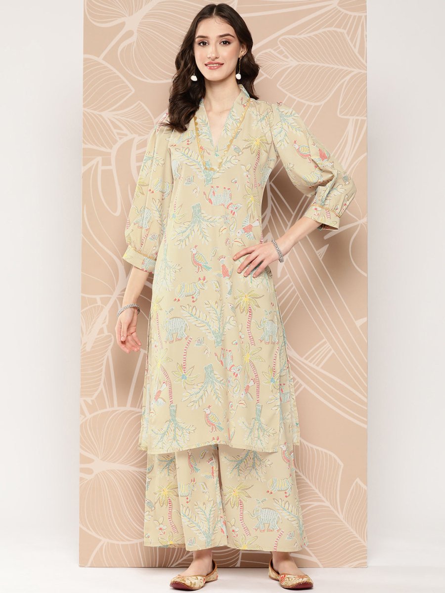Ahalyaa Floral Printed Regular Kurta with Palazzos - Distacart