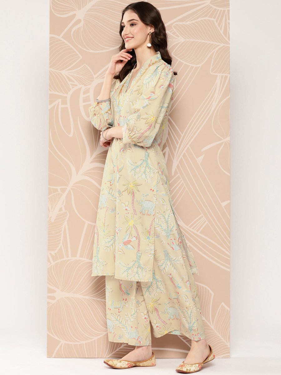 Ahalyaa Floral Printed Regular Kurta with Palazzos - Distacart
