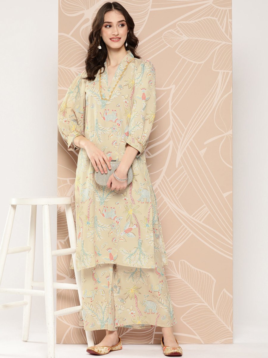 Ahalyaa Floral Printed Regular Kurta with Palazzos - Distacart