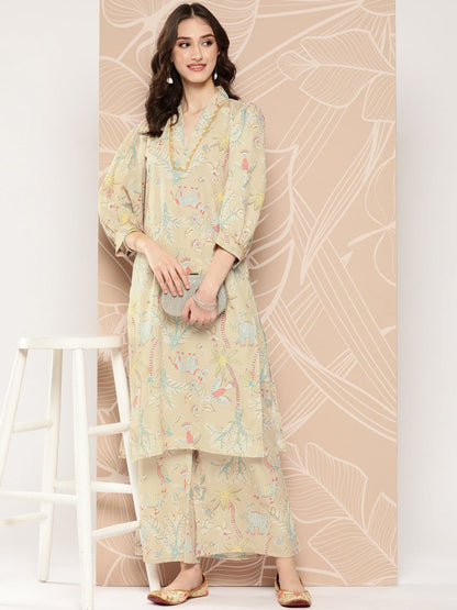 Ahalyaa Floral Printed Regular Kurta with Palazzos - Distacart
