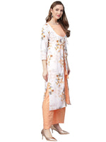 Thumbnail for Ahalyaa White & Peach Floral Jacket Style Kurta With Plazzo - Distacart