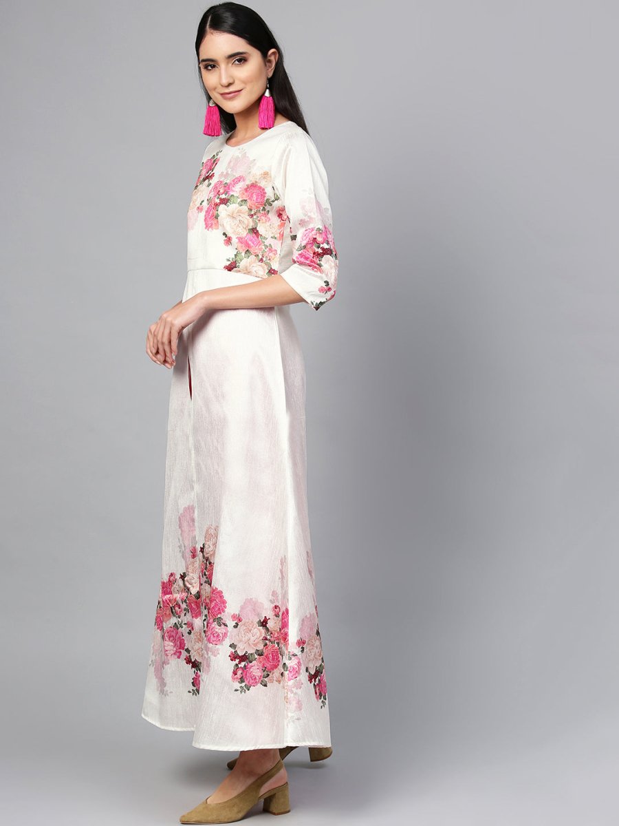 Ahalyaa Women Off-White & Pink Printed Kurta with Palazzo