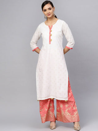 Ahalyaa White and Gold Printed Straight Kurta Set - Distacart