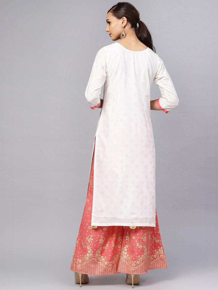 Ahalyaa White and Gold Printed Straight Kurta Set - Distacart