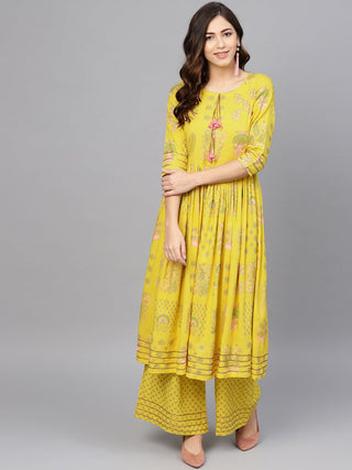 Ahalyaa Yellow Frock Suit with Plazzo