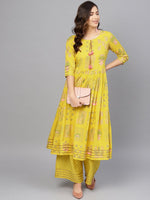 Thumbnail for Ahalyaa Yellow Frock Suit with Plazzo